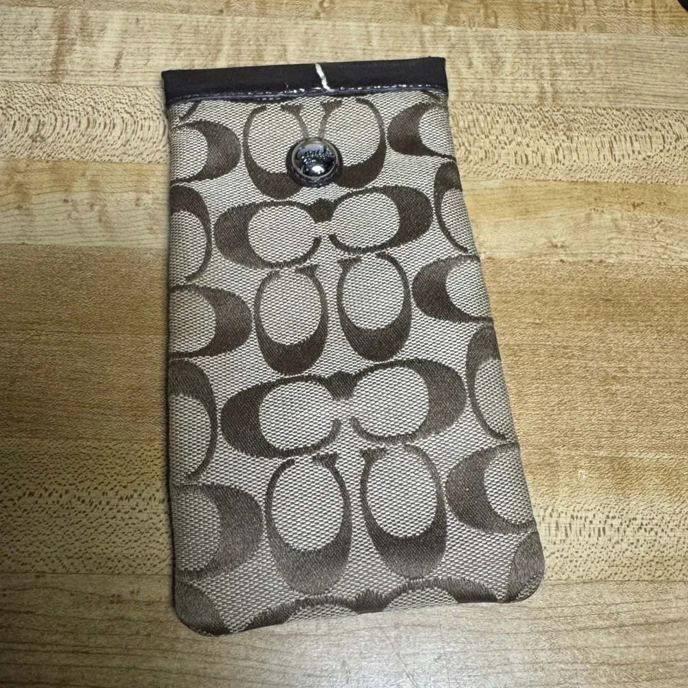 Coach Signature C Khaki Mahogany Canvas Eyeglass Case Tech Sleeve Pouch